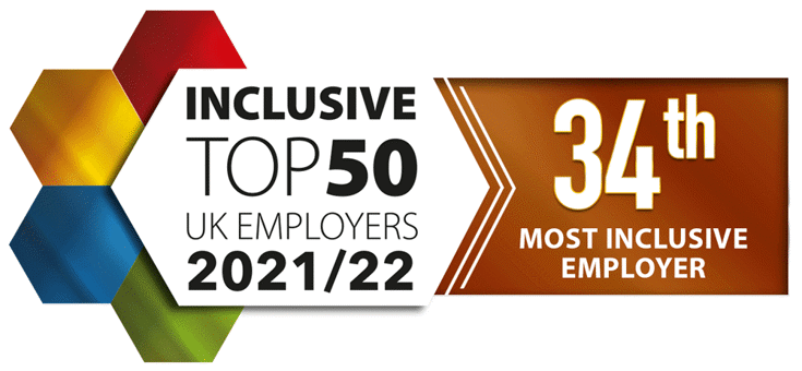 QA 34th on the Inclusive Top 50 UK Employers List - badge