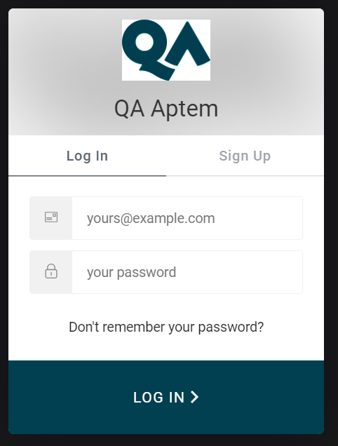 qa aptem sign in screen