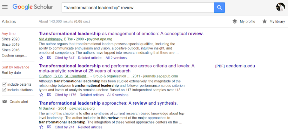 google scholar screenshot