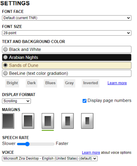 Bookshare settings